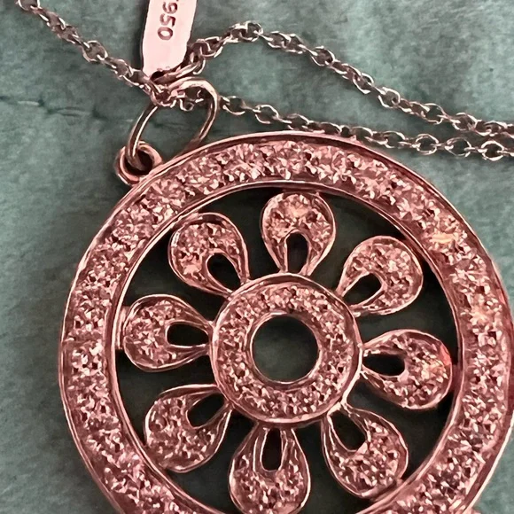 Tiffany & Co LARGE Diamond Platinum Petals Key Pendant Necklace EUC - Picture 14 of 16